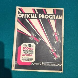Vintage 1930’s Indy 500 Racing Program-ORIGINAL
